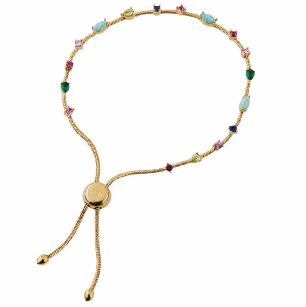 Tai Designer Cubic Zirconia Gold Tone Multicolor Slider Bracelet $155